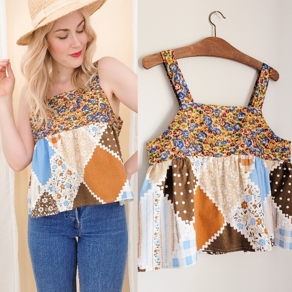 Vintage Floral Patchwork Print Handmade Tank Top / Blouse